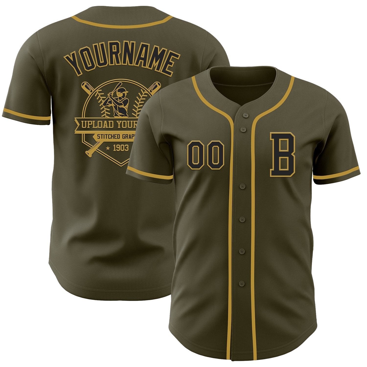 Custom Olive Black-Old Gold Authentic Salute To Service Baseball Jersey view 5
