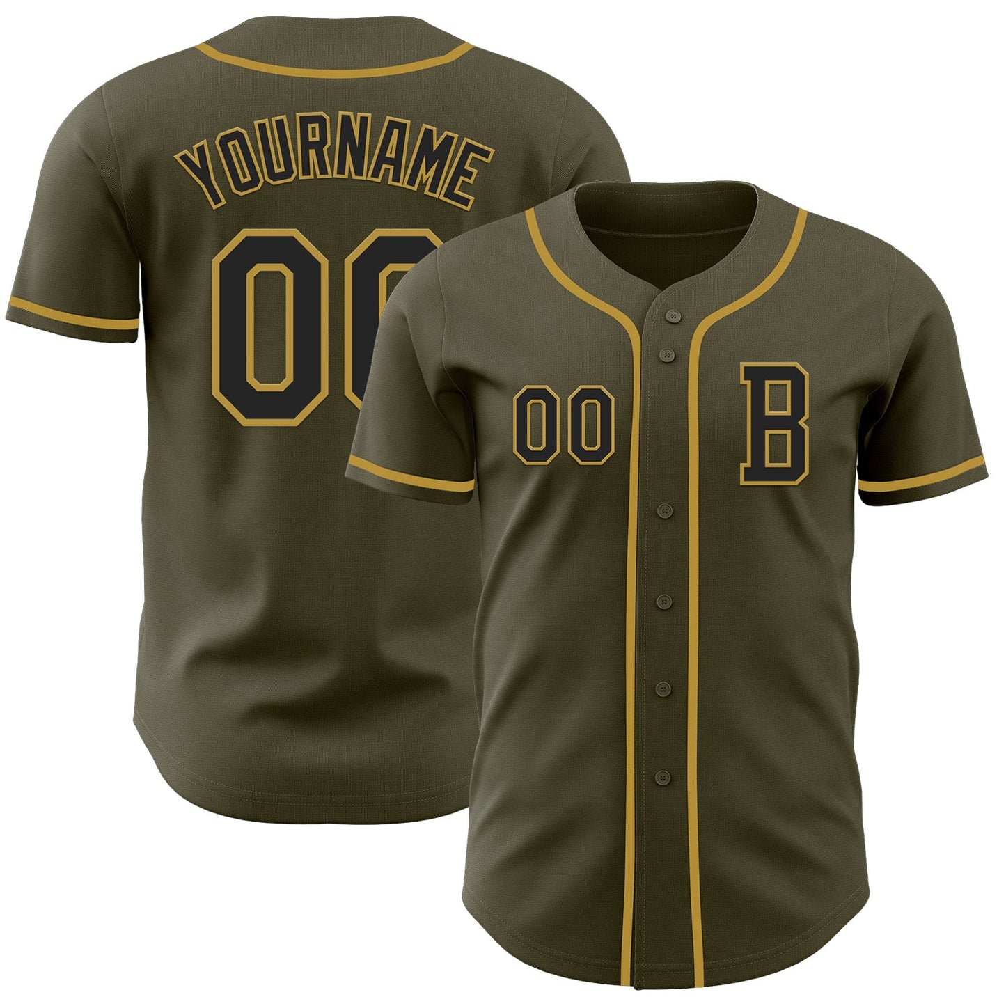 Custom Olive Black-Old Gold Authentic Salute To Service Baseball Jersey - Main View