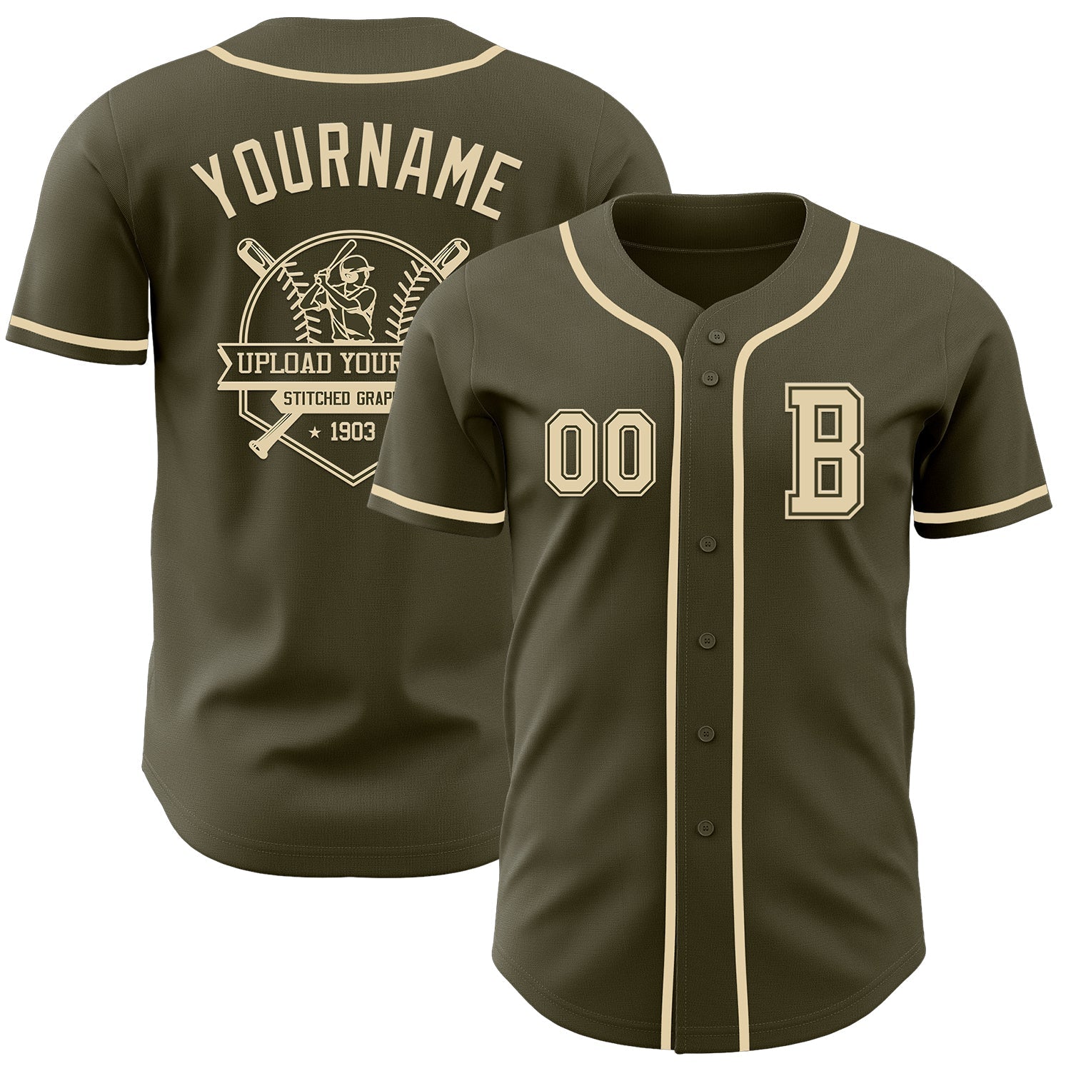 Custom Olive Cream Authentic Salute To Service Baseball Jersey view 5