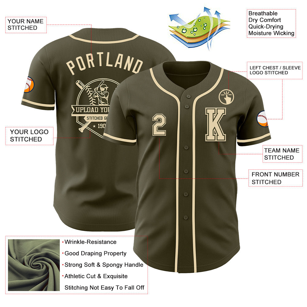 Custom Olive Cream Authentic Salute To Service Baseball Jersey view 6