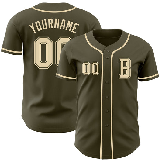 Custom Olive Cream Authentic Salute To Service Baseball Jersey - Main View