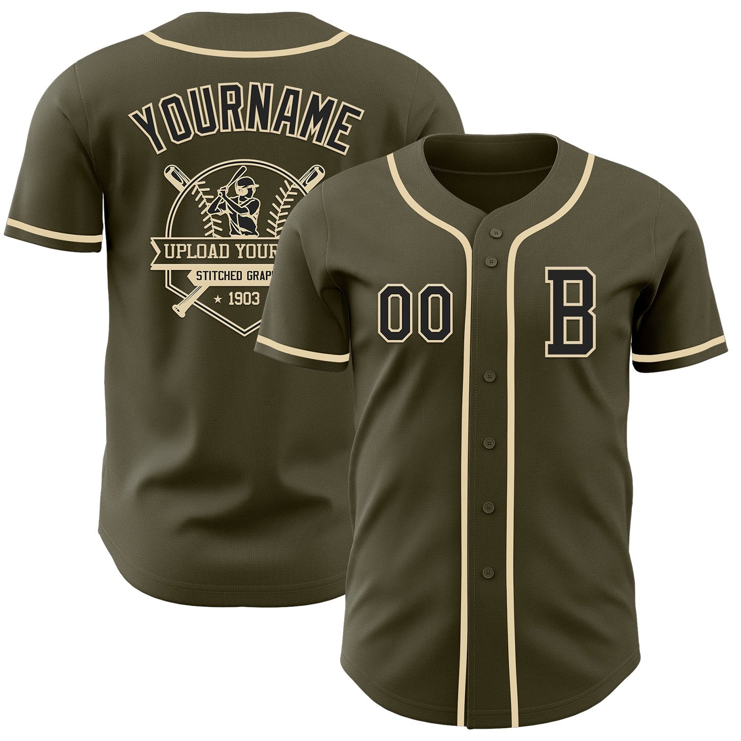 Custom Olive Black-Cream Authentic Salute To Service Baseball Jersey view 5