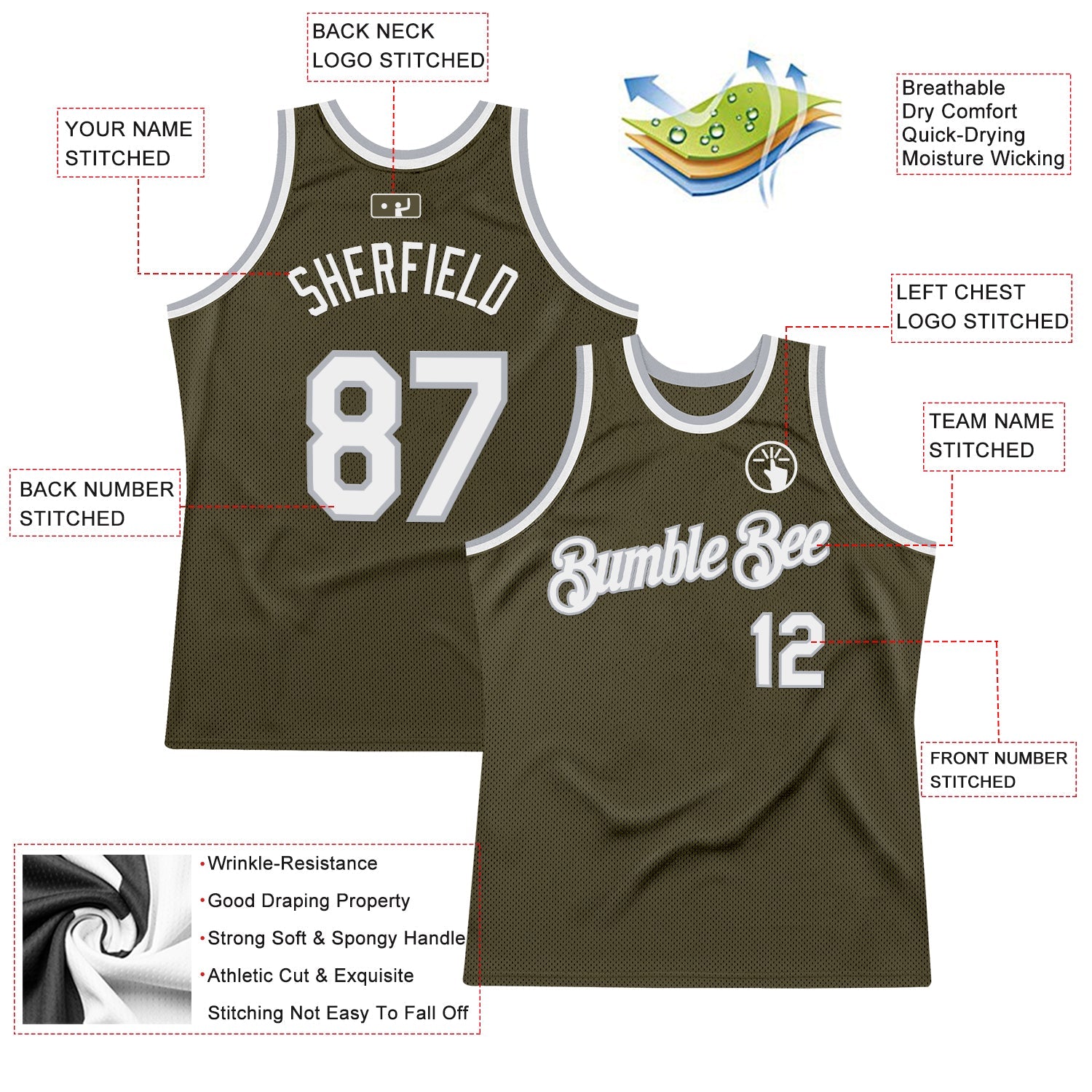 Custom Olive White-Gray Authentic Throwback Salute To Service Basketball Jersey view 2