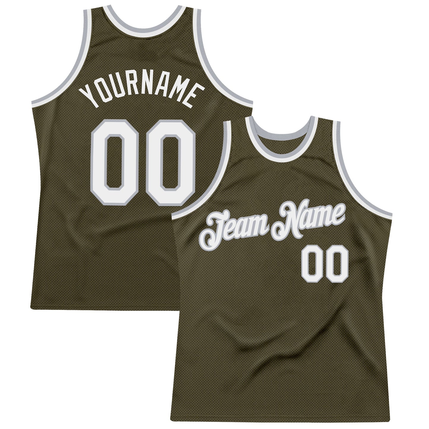 Custom Olive White-Gray Authentic Throwback Salute To Service Basketball Jersey - Main View