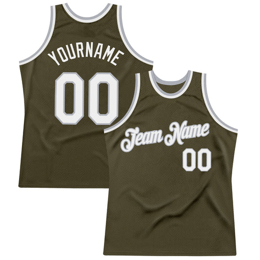 Custom Olive White-Gray Authentic Throwback Salute To Service Basketball Jersey - Main View