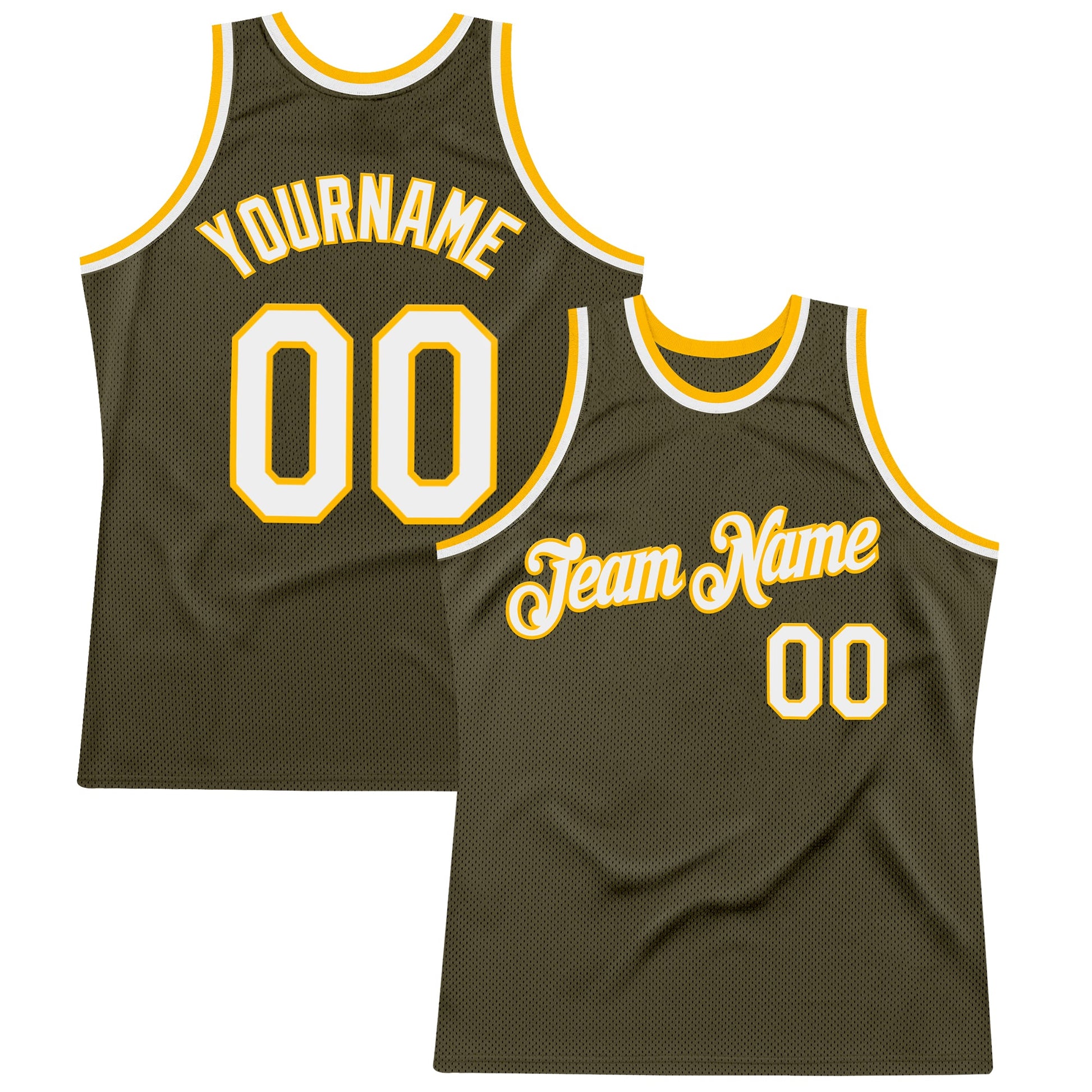 Custom Olive White-Gold Authentic Throwback Salute To Service Basketball Jersey - Main View