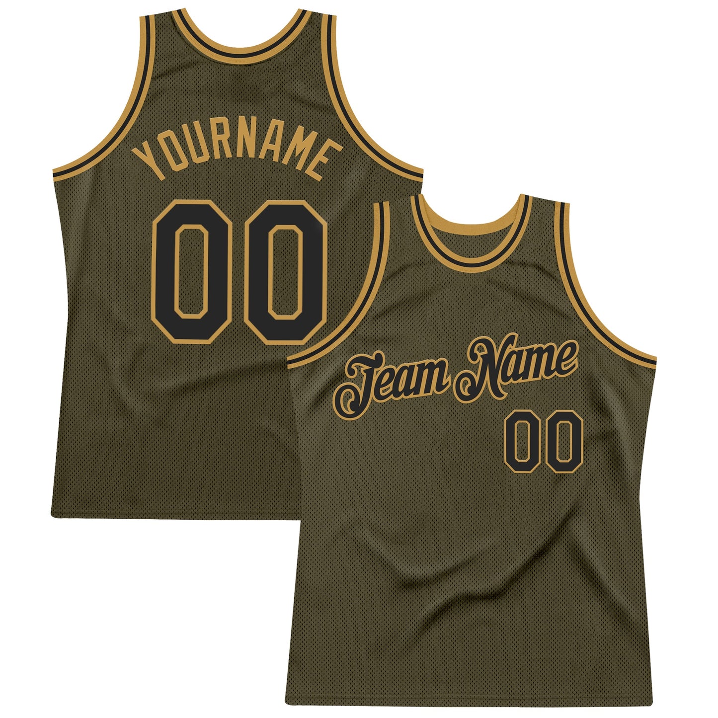 Custom Olive Black-Old Gold Authentic Throwback Salute To Service Basketball Jersey - Main View