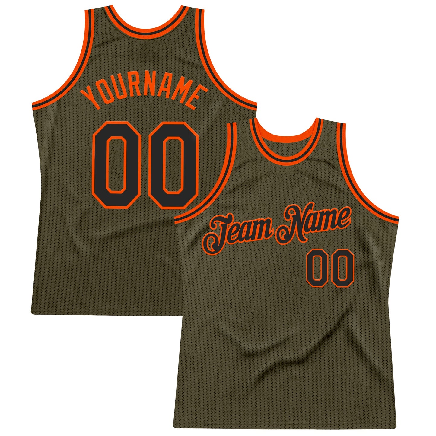 Custom Olive Black-Orange Authentic Throwback Salute To Service Basketball Jersey - Main View