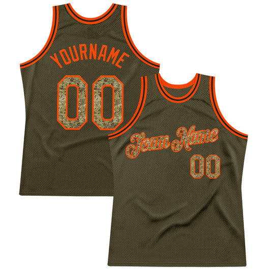 Custom Olive Camo Orange-Black Authentic Throwback Salute To Service Basketball Jersey - Main View