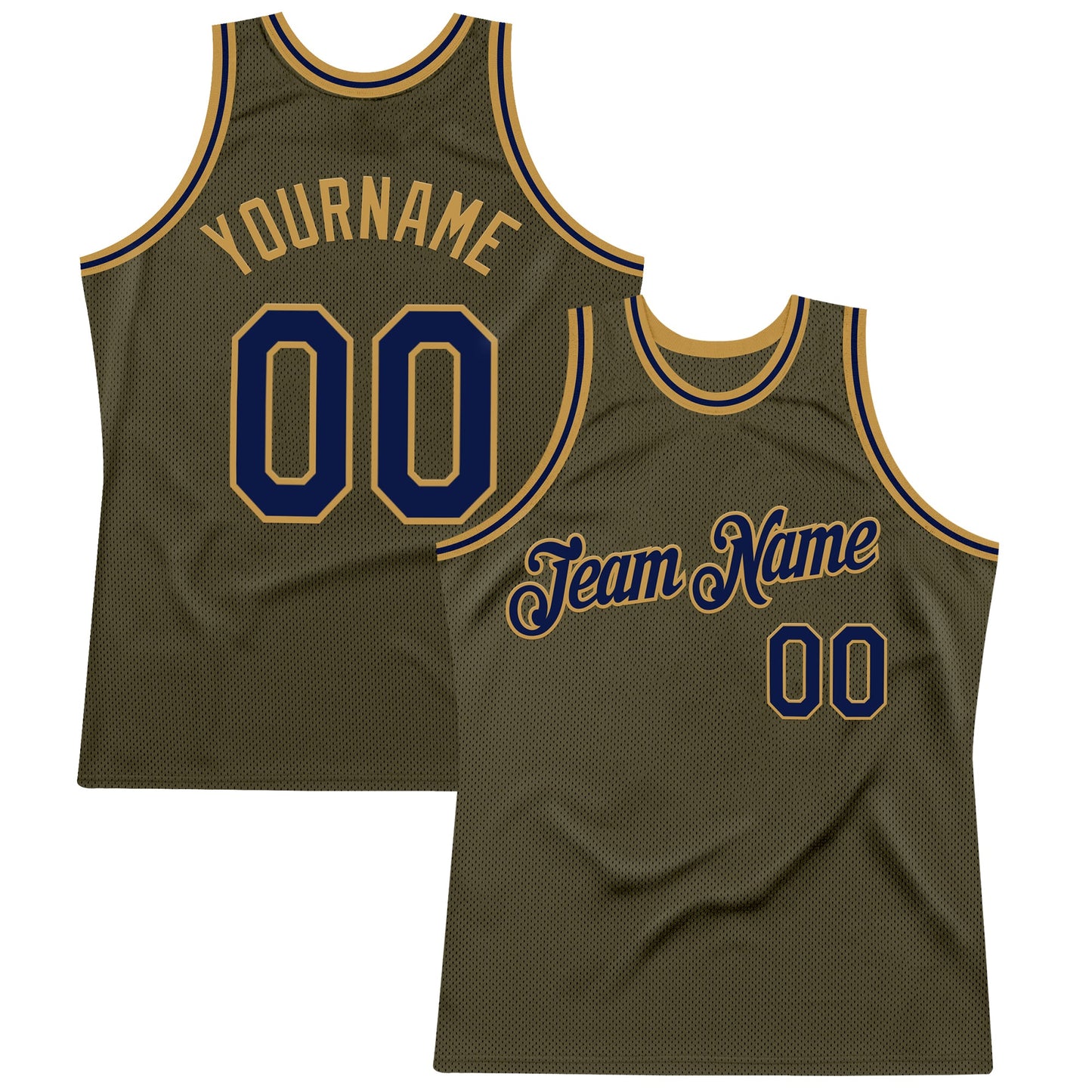 Custom Olive Navy-Old Gold Authentic Throwback Salute To Service Basketball Jersey - Main View