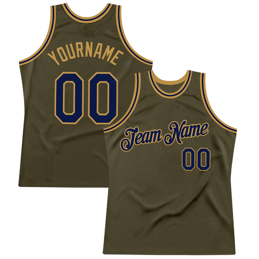 Custom Olive Navy-Old Gold Authentic Throwback Salute To Service Basketball Jersey - Main View