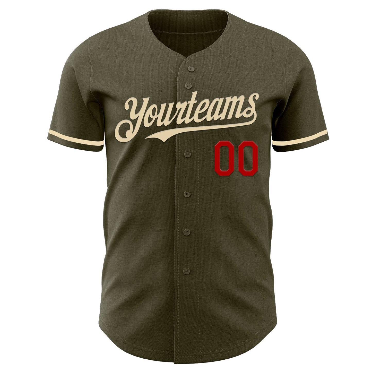 Custom Olive Cream-Red Authentic Salute To Service Baseball Jersey view 2