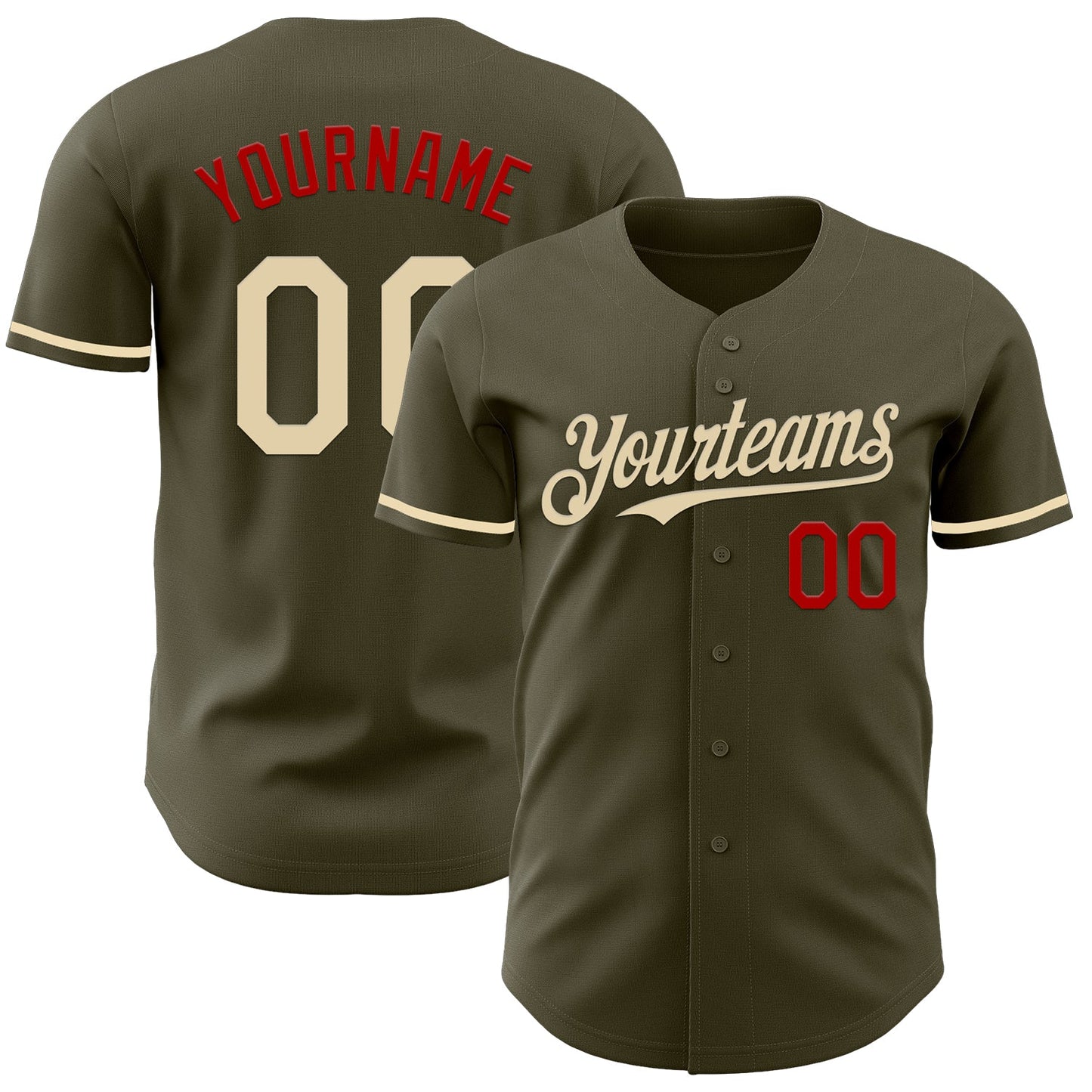 Custom Olive Cream-Red Authentic Salute To Service Baseball Jersey - Main View