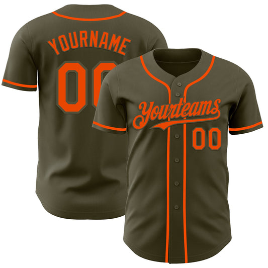 Custom Olive Orange Authentic Salute To Service Baseball Jersey - Main View