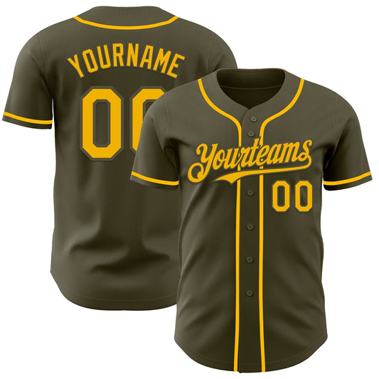 Custom Olive Gold Authentic Salute To Service Baseball Jersey - Main View