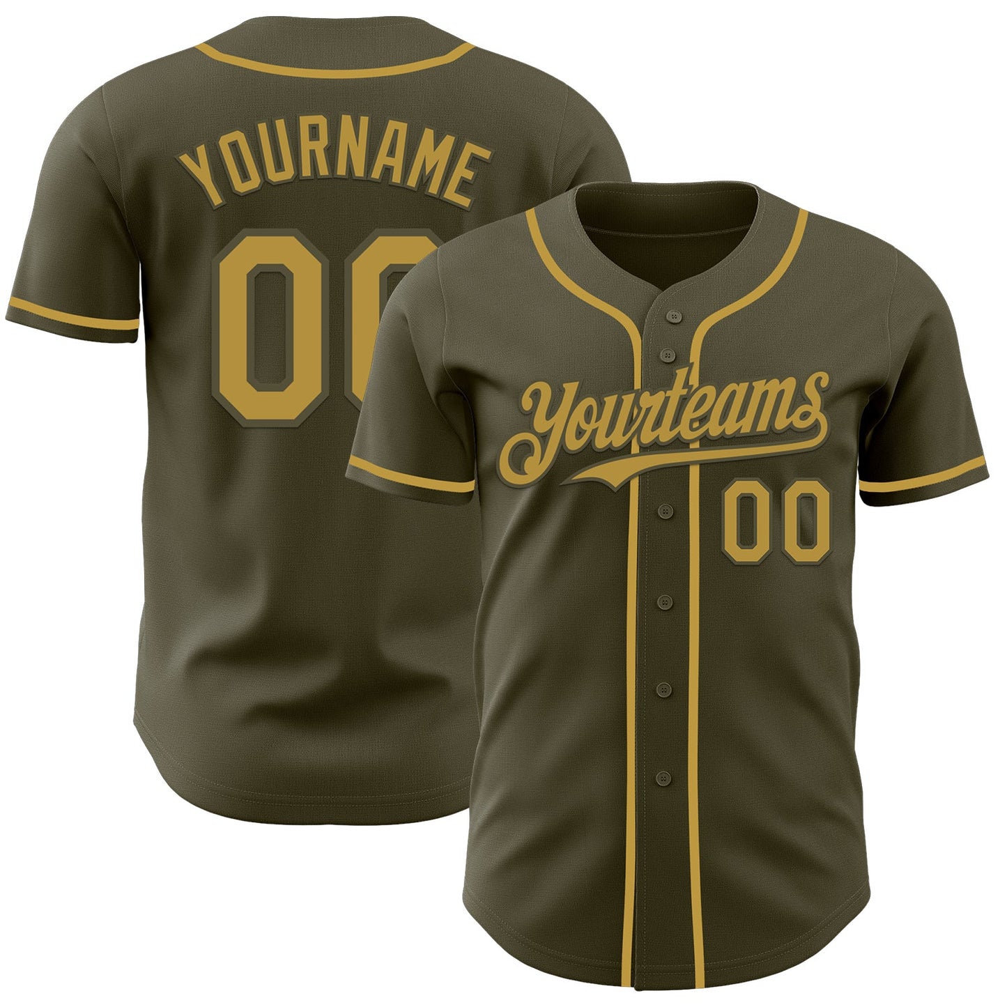 Custom Olive Old Gold Authentic Salute To Service Baseball Jersey - Main View