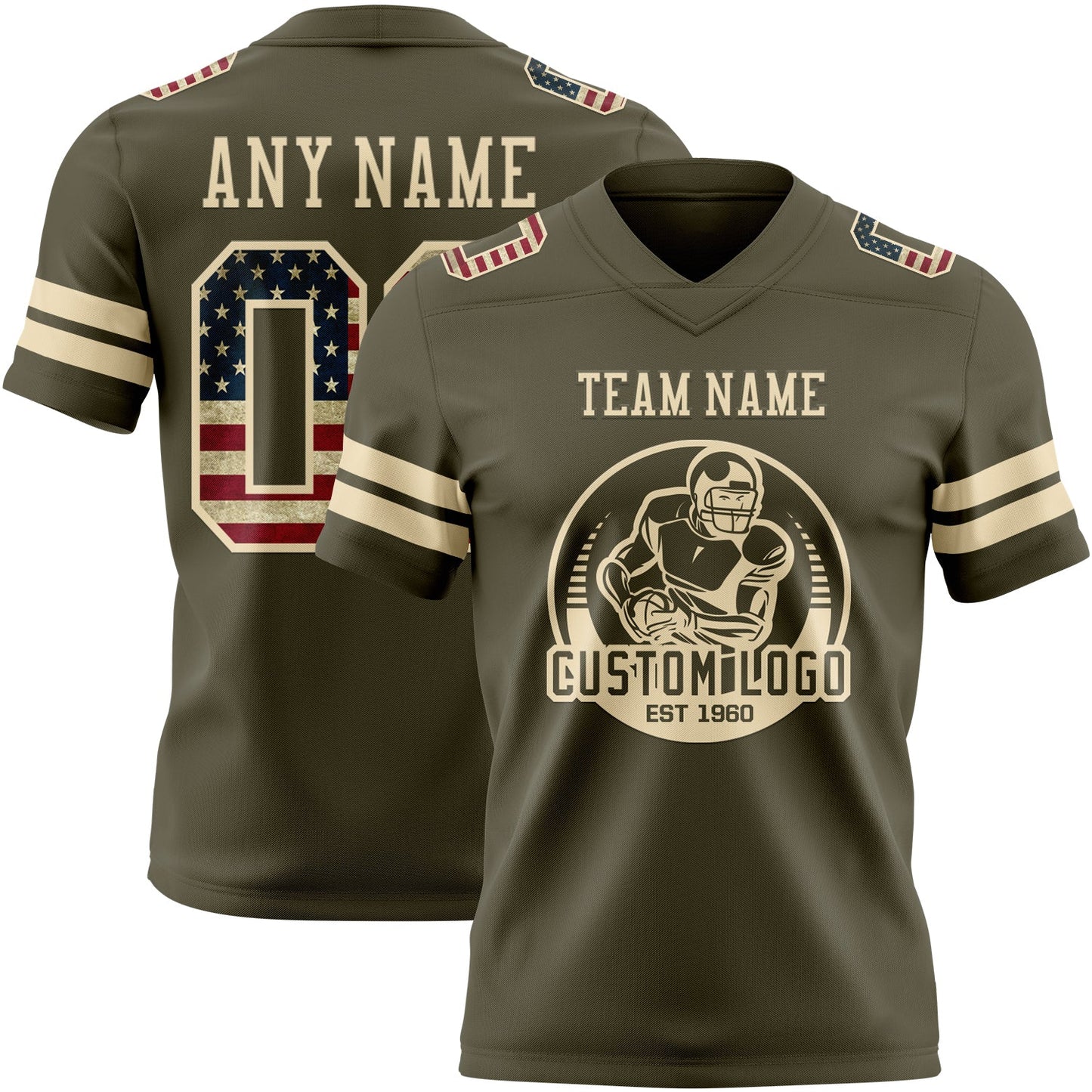 Custom Olive Vintage USA Flag-Cream Authentic Salute To Service Football Jersey view 2