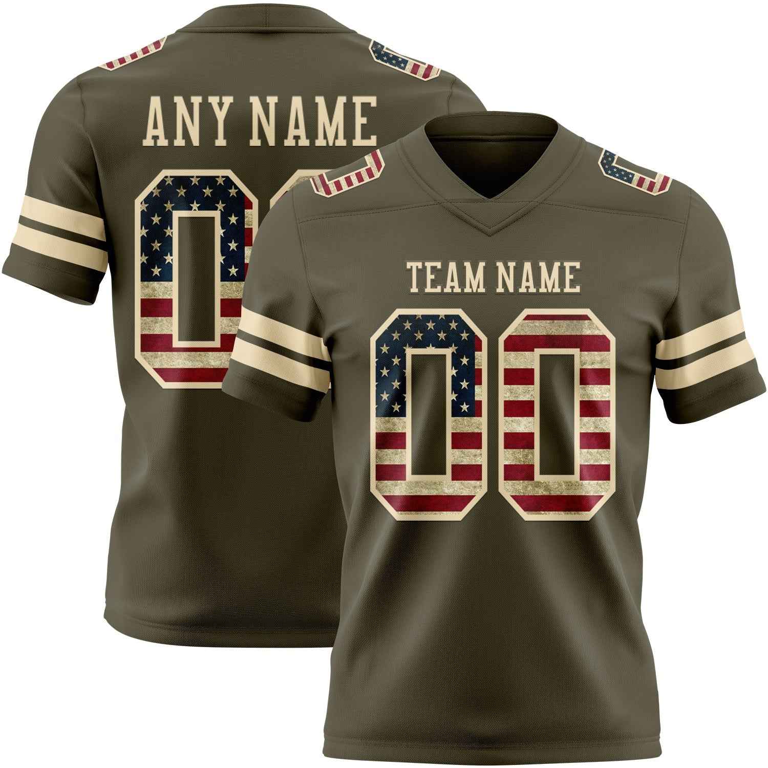 Custom Olive Vintage USA Flag-Cream Authentic Salute To Service Football Jersey - Main View