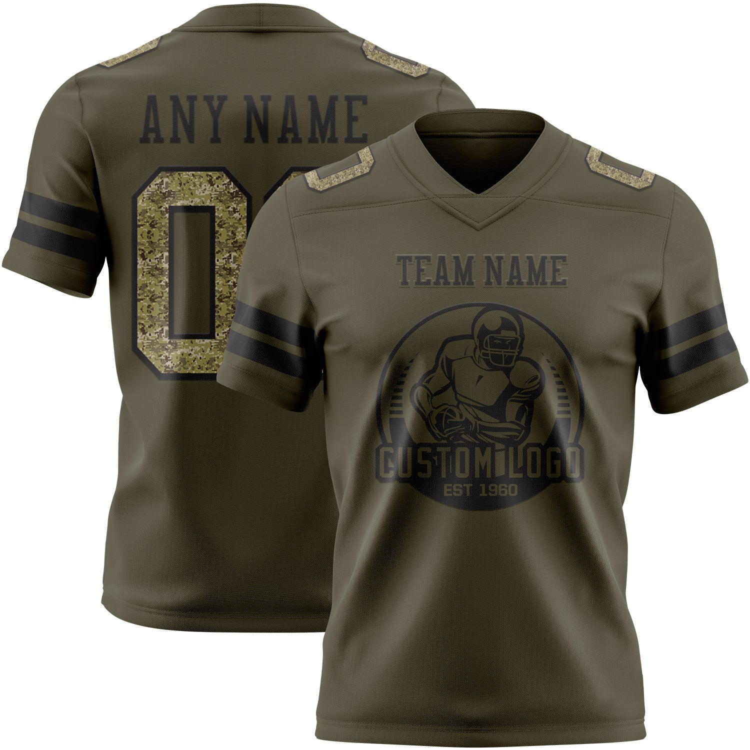 Custom Olive Camo-Black Authentic Salute To Service Football Jersey view 2
