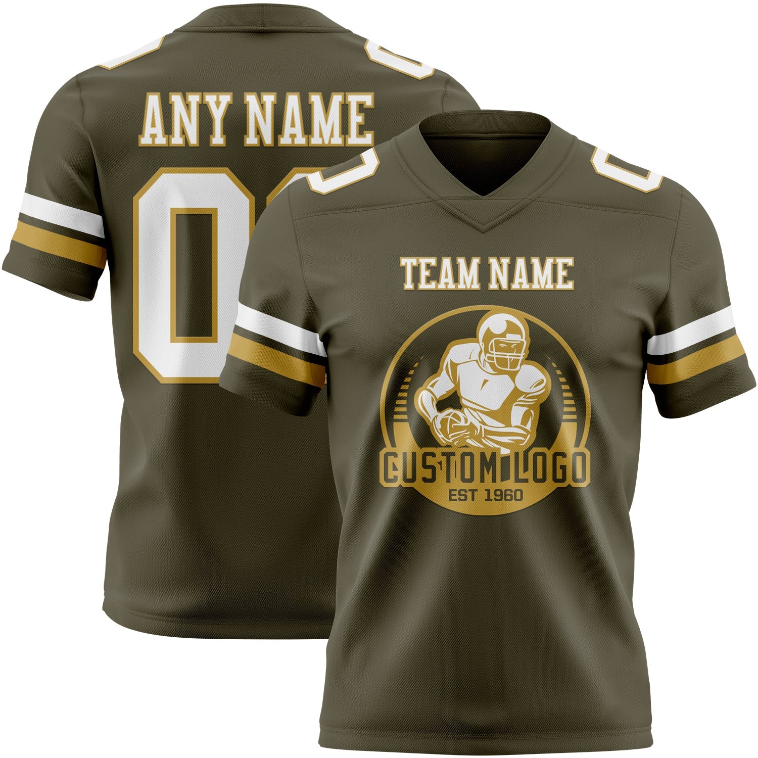 Custom Olive White-Old Gold Authentic Salute To Service Football Jersey view 2