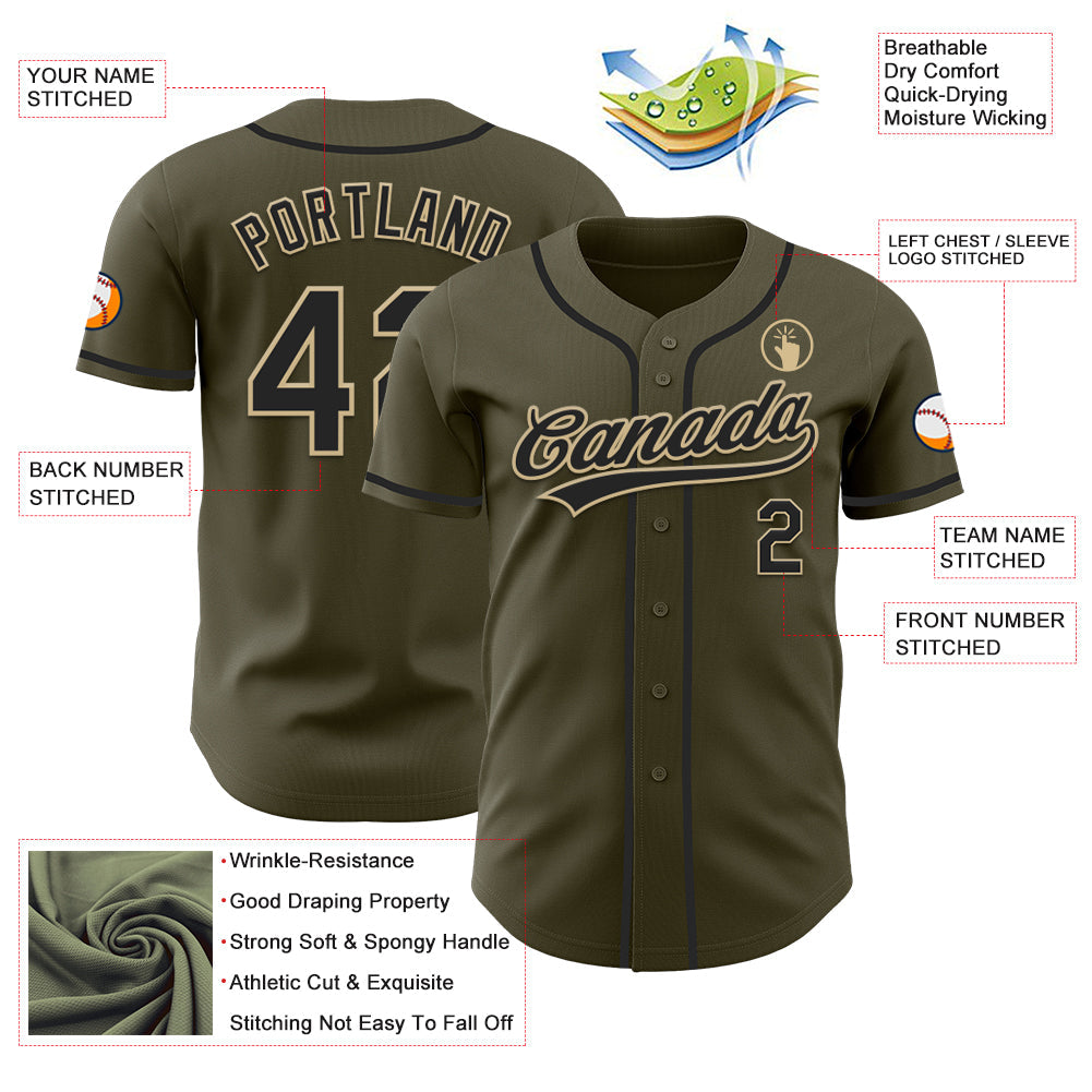 Custom Olive Black-Vegas Gold Authentic Salute To Service Baseball Jersey view 3