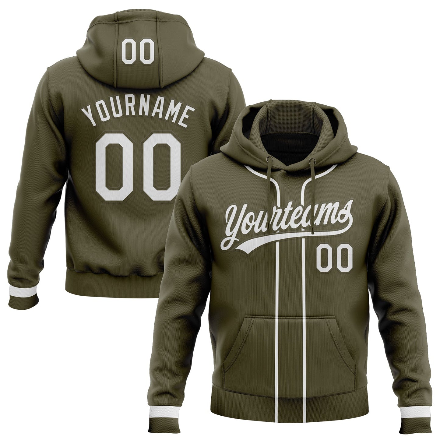 Custom Stitched Olive White-Olive Baseball Pullover Sweatshirt Hoodie - Main View
