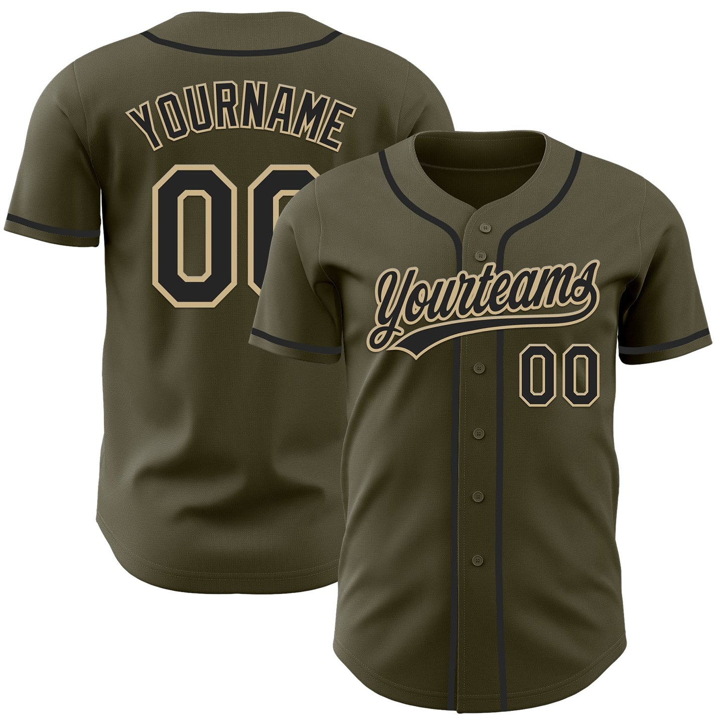 Custom Olive Black-Vegas Gold Authentic Salute To Service Baseball Jersey - Main View