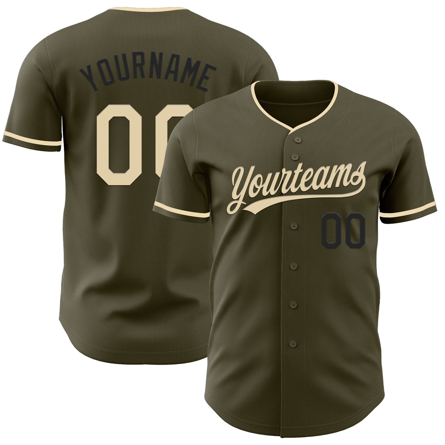 Custom Olive Cream-Black Authentic Salute To Service Baseball Jersey - Main View