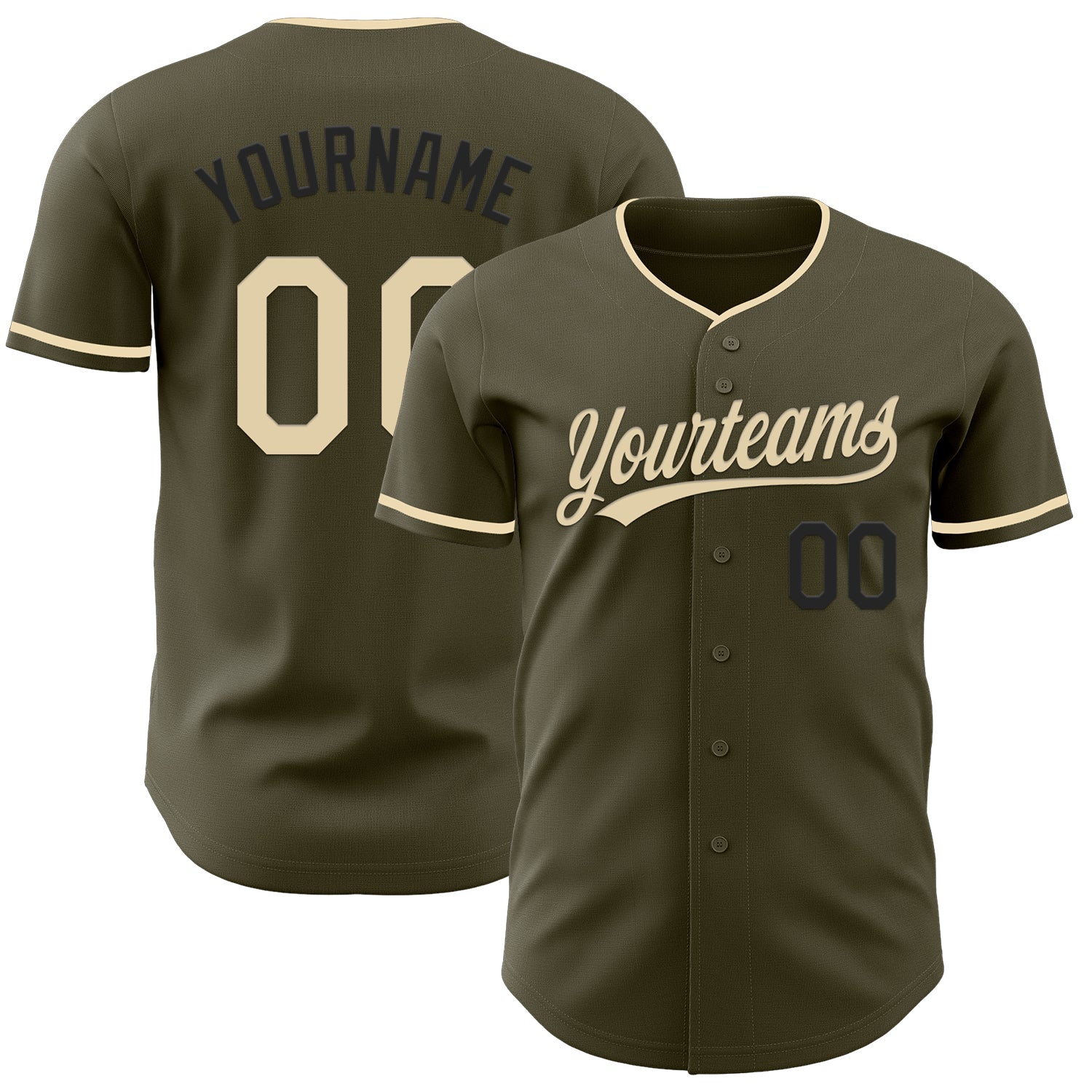 Custom Olive Cream-Black Authentic Salute To Service Baseball Jersey - Main View