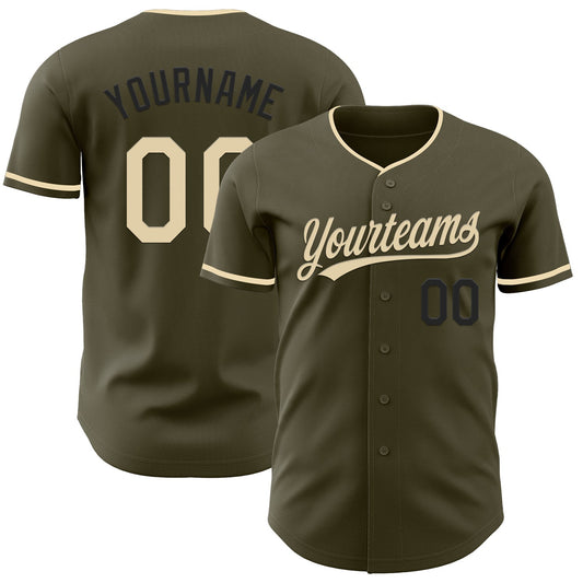 Custom Olive Cream-Black Authentic Salute To Service Baseball Jersey - Main View