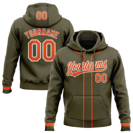 Custom Stitched Olive Orange-White Baseball Pullover Sweatshirt Hoodie - Main View