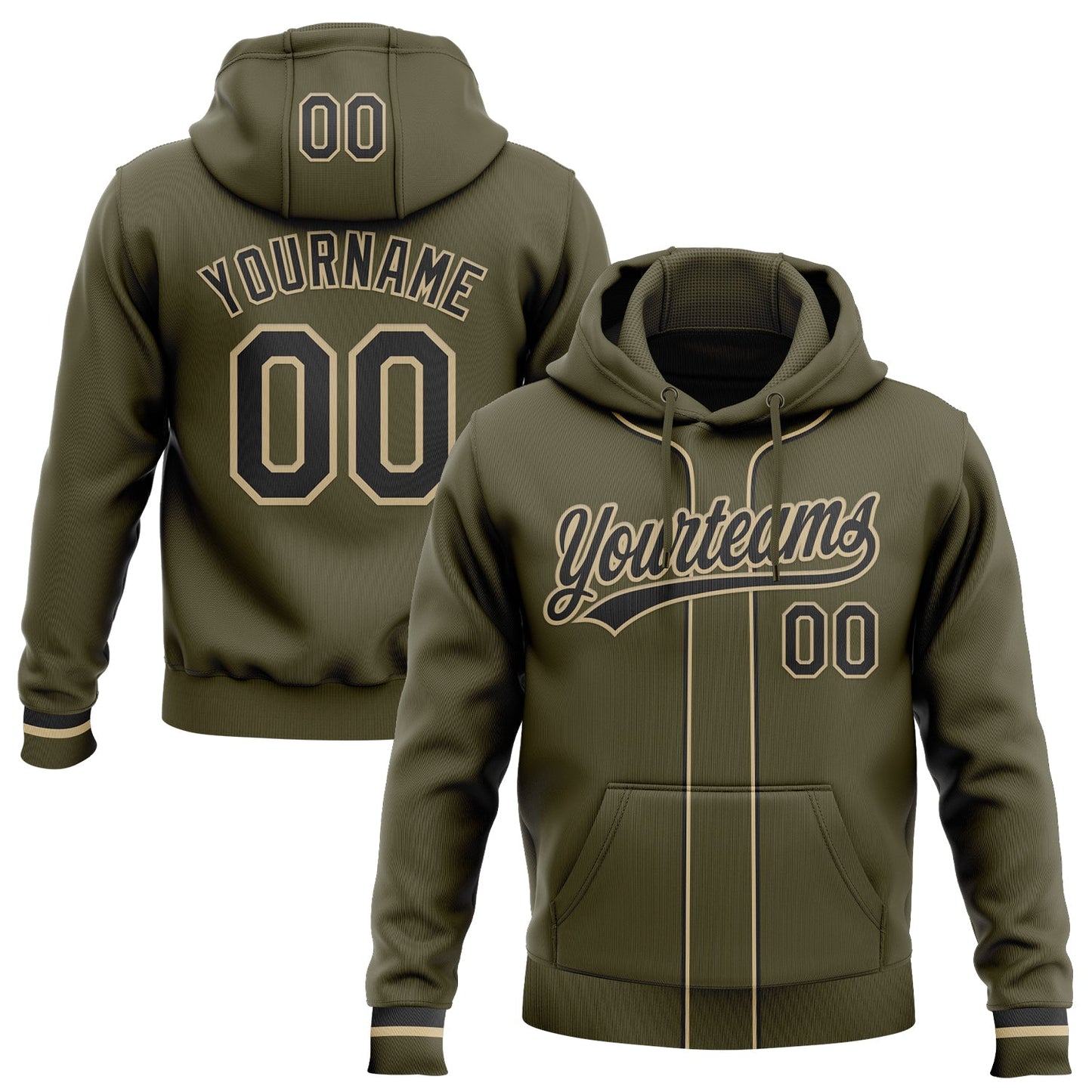 Custom Stitched Olive Black-Vegas Gold Baseball Pullover Sweatshirt Hoodie - Main View
