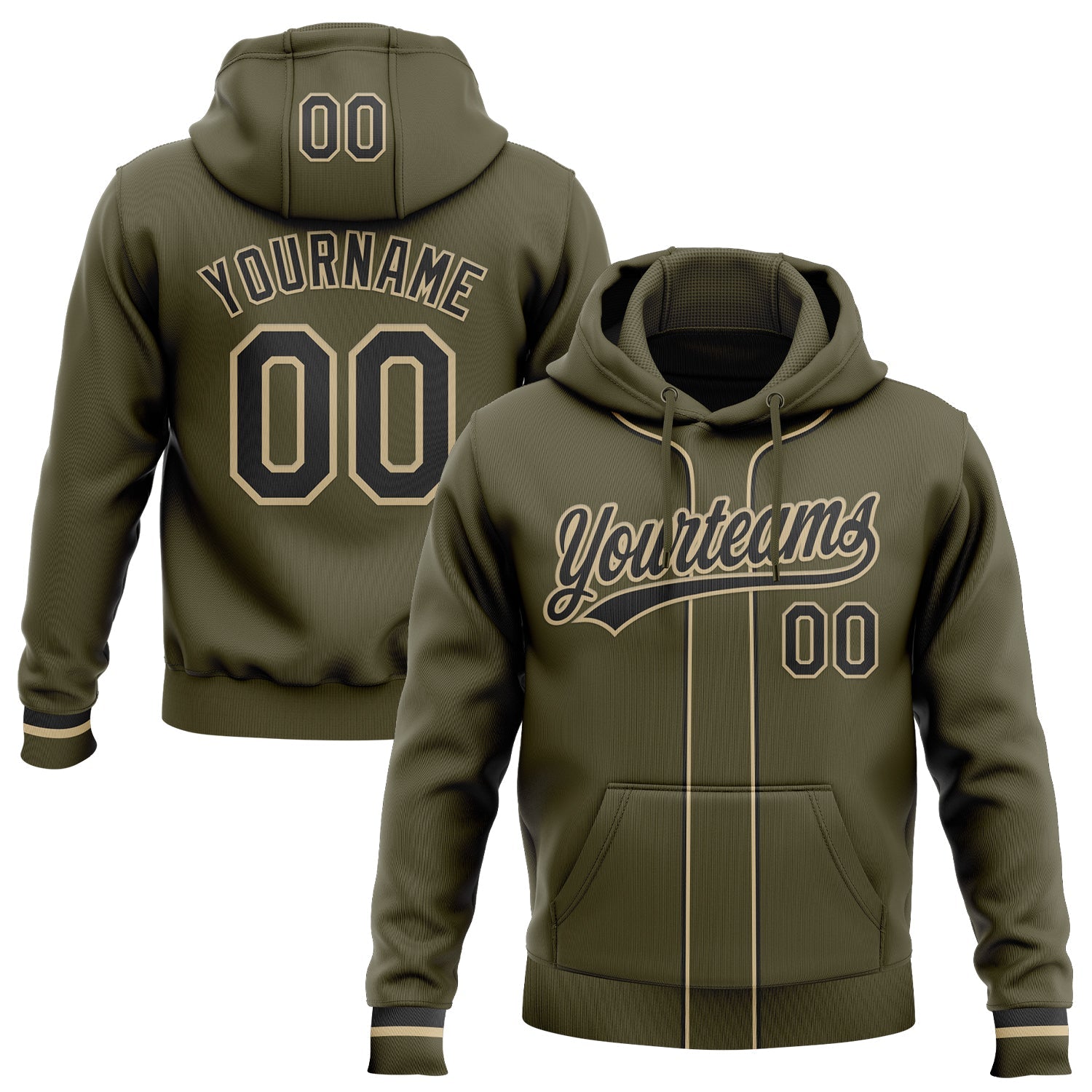 Custom Stitched Olive Black-Vegas Gold Baseball Pullover Sweatshirt Hoodie - Main View