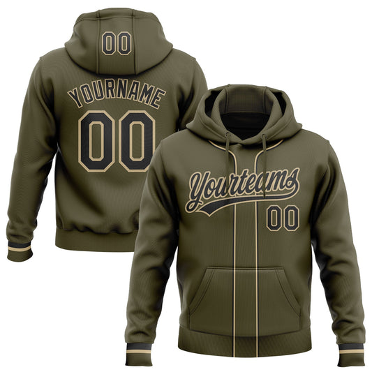 Custom Stitched Olive Black-Vegas Gold Baseball Pullover Sweatshirt Hoodie - Main View