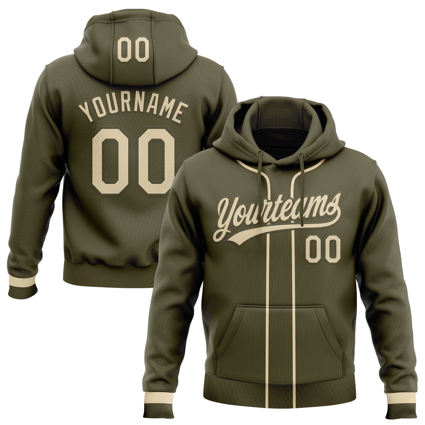 Custom Stitched Olive Cream-Olive Baseball Pullover Sweatshirt Hoodie - Main View