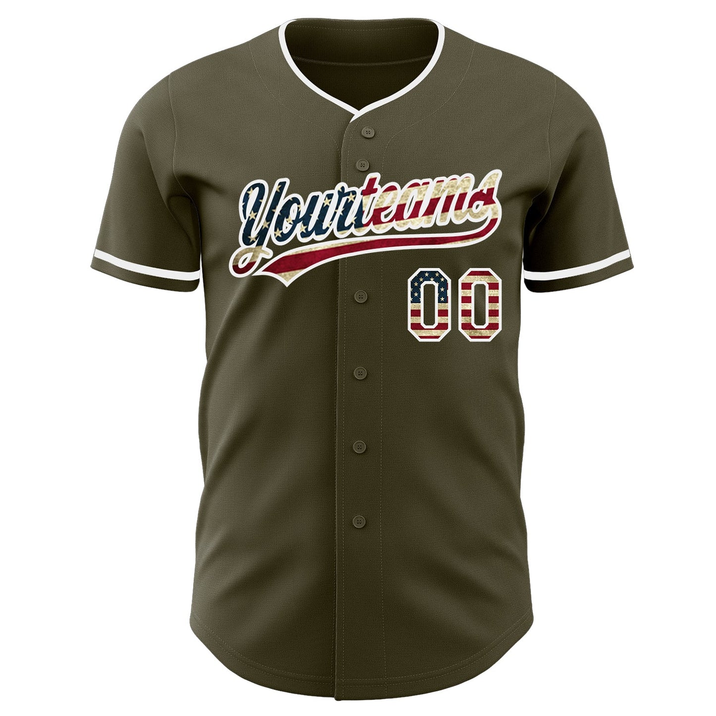 Custom Olive Vintage USA Flag-White Authentic Baseball Jersey view 2