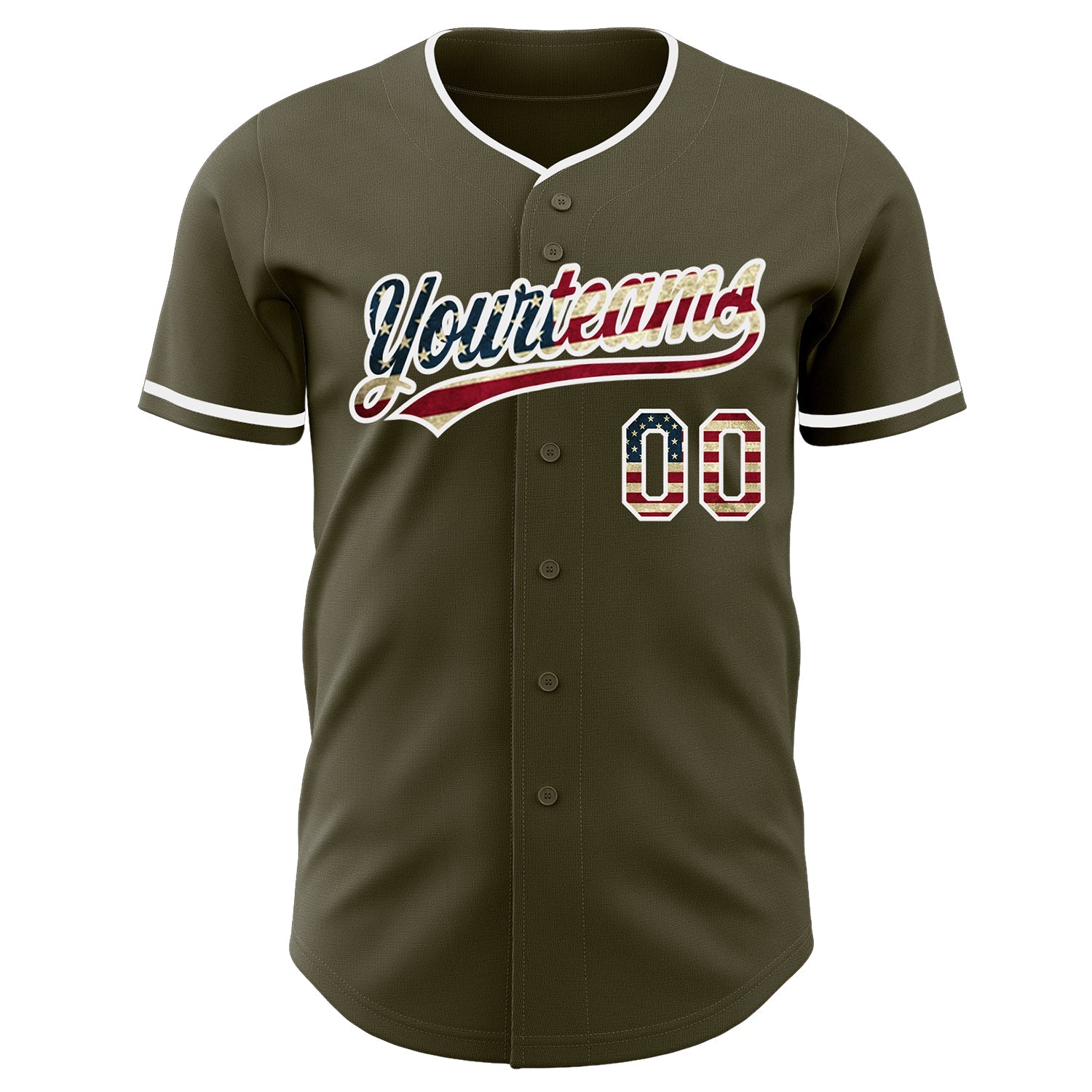 Custom Olive Vintage USA Flag-White Authentic Baseball Jersey view 2