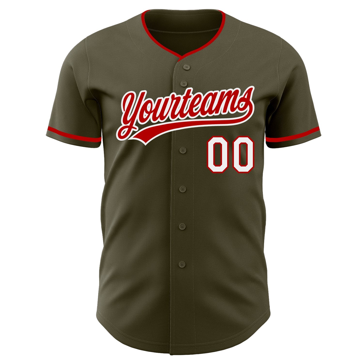 Custom Olive Red-White Authentic Baseball Jersey view 2