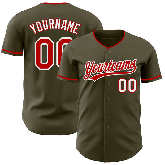 Custom Olive Red-White Authentic Baseball Jersey - Main View
