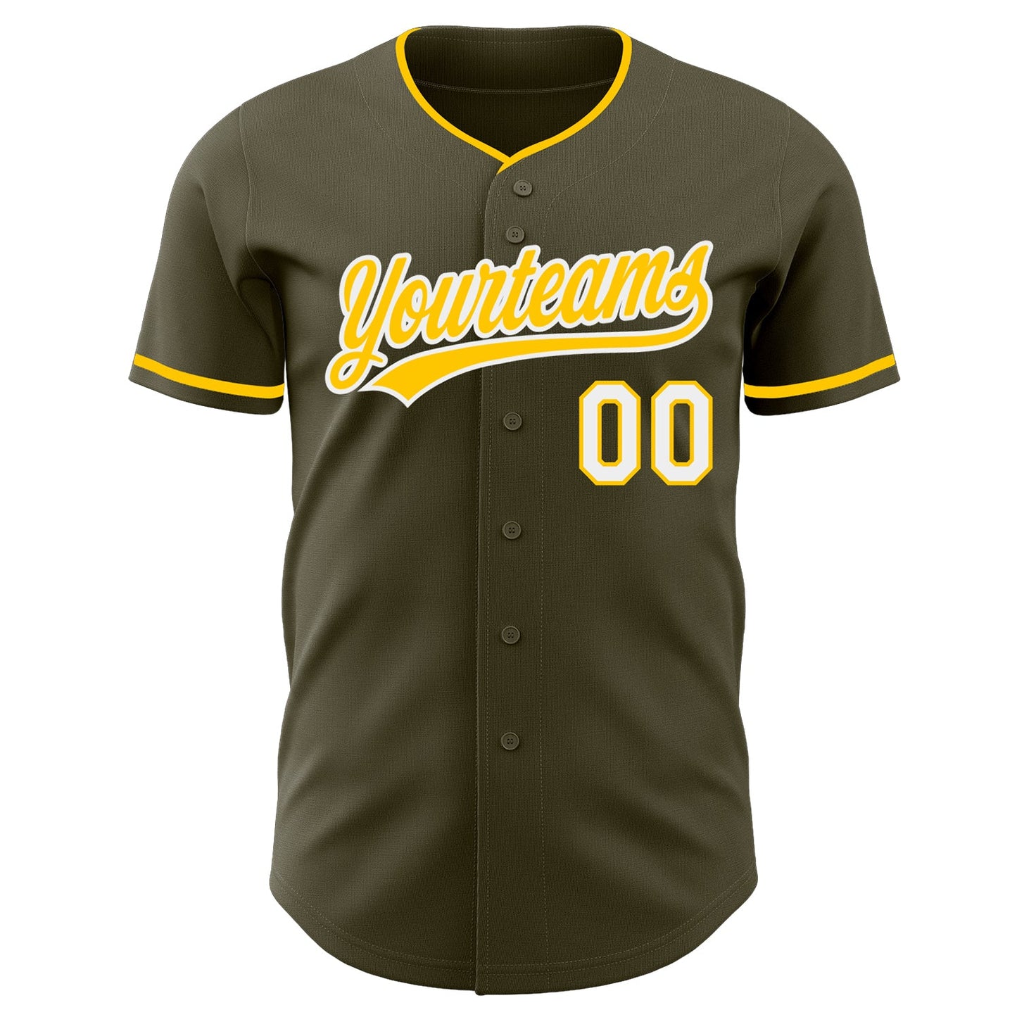 Custom Olive Yellow-White Authentic Baseball Jersey view 2