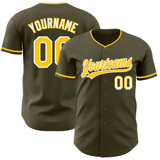 Custom Olive Yellow-White Authentic Baseball Jersey - Main View