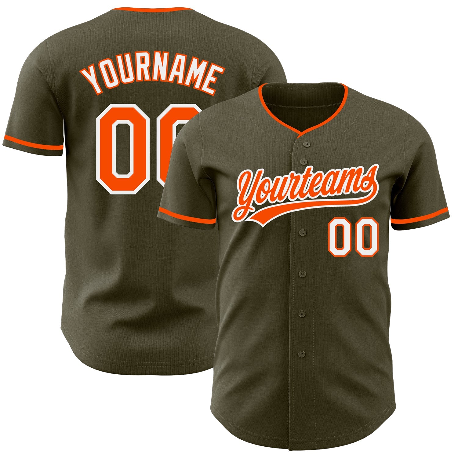Custom Olive Orange-White Authentic Baseball Jersey - Main View