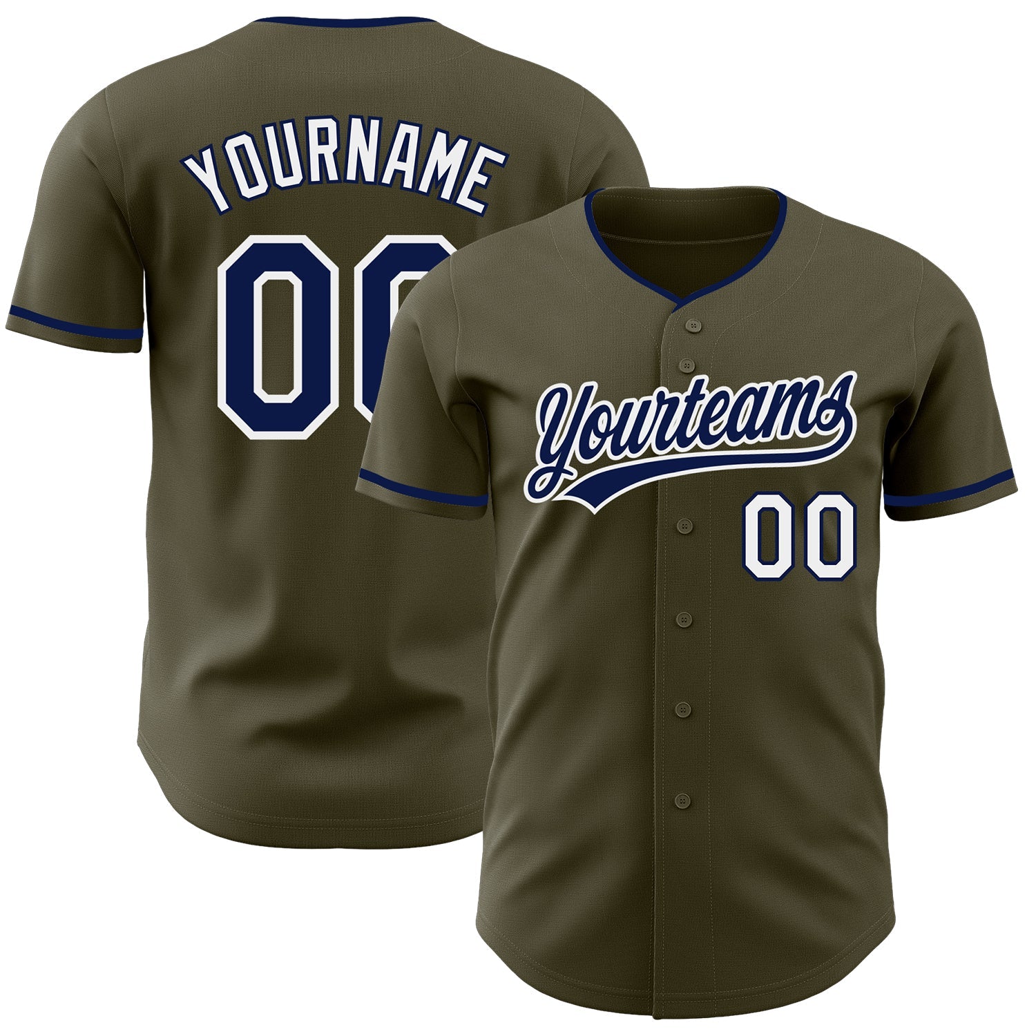 Custom Olive Navy-White Authentic Baseball Jersey - Main View