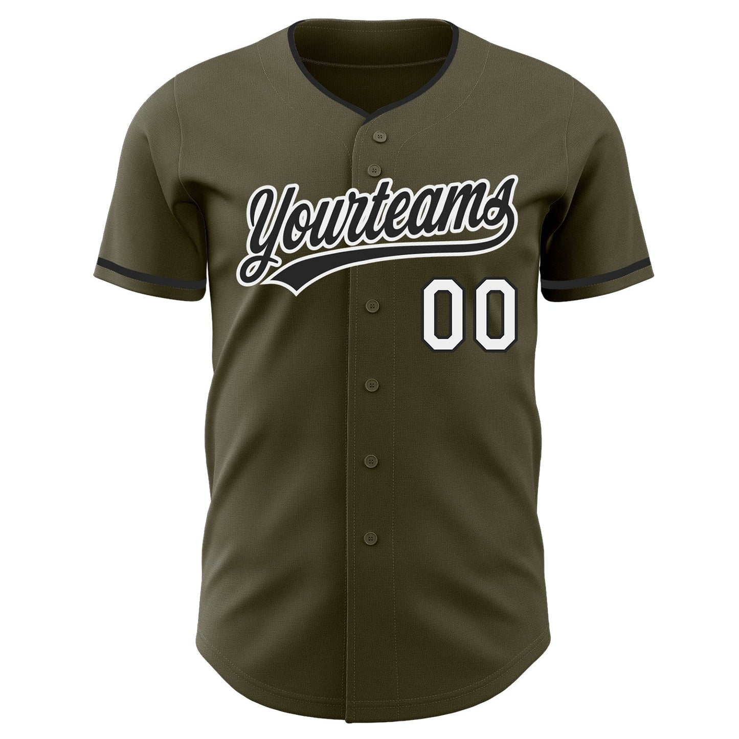 Custom Olive Black-White Authentic Baseball Jersey view 2