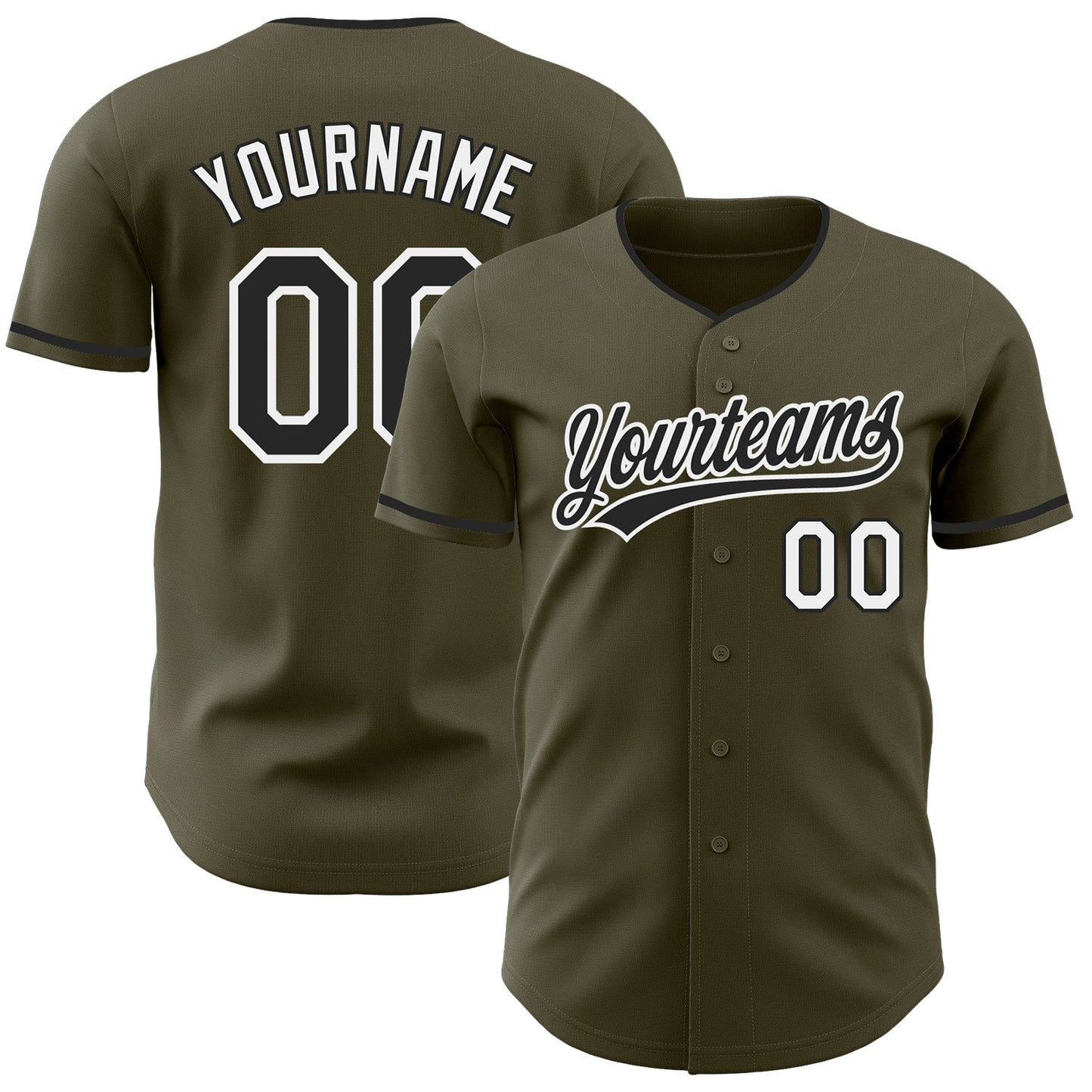 Custom Olive Black-White Authentic Baseball Jersey - Main View