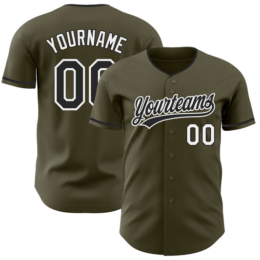 Custom Olive Black-White Authentic Baseball Jersey - Main View
