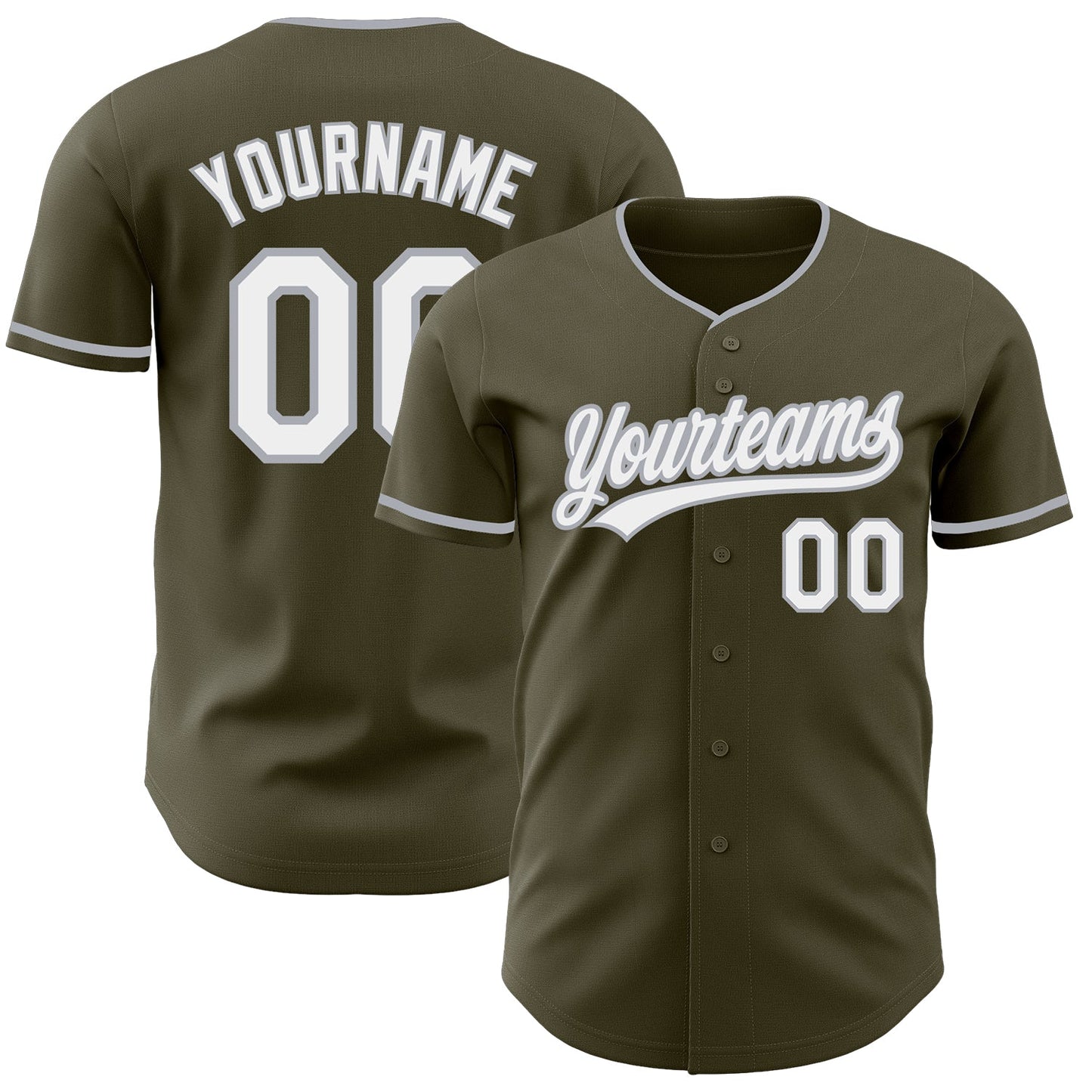 Custom Olive White-Gray Authentic Baseball Jersey - Main View