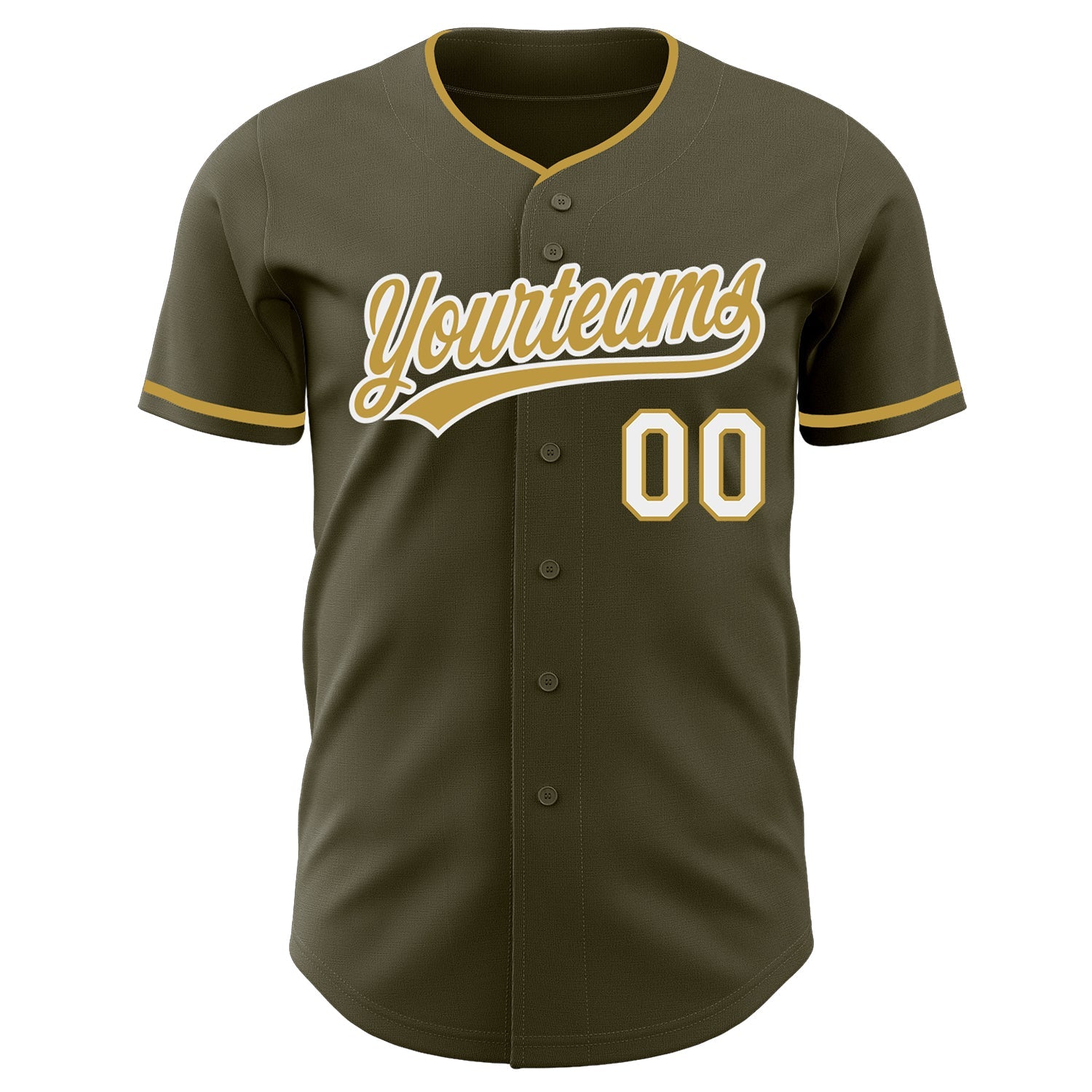 Custom Olive Old Gold-White Authentic Baseball Jersey view 2