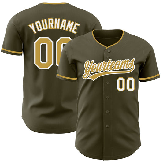 Custom Olive Old Gold-White Authentic Baseball Jersey - Main View