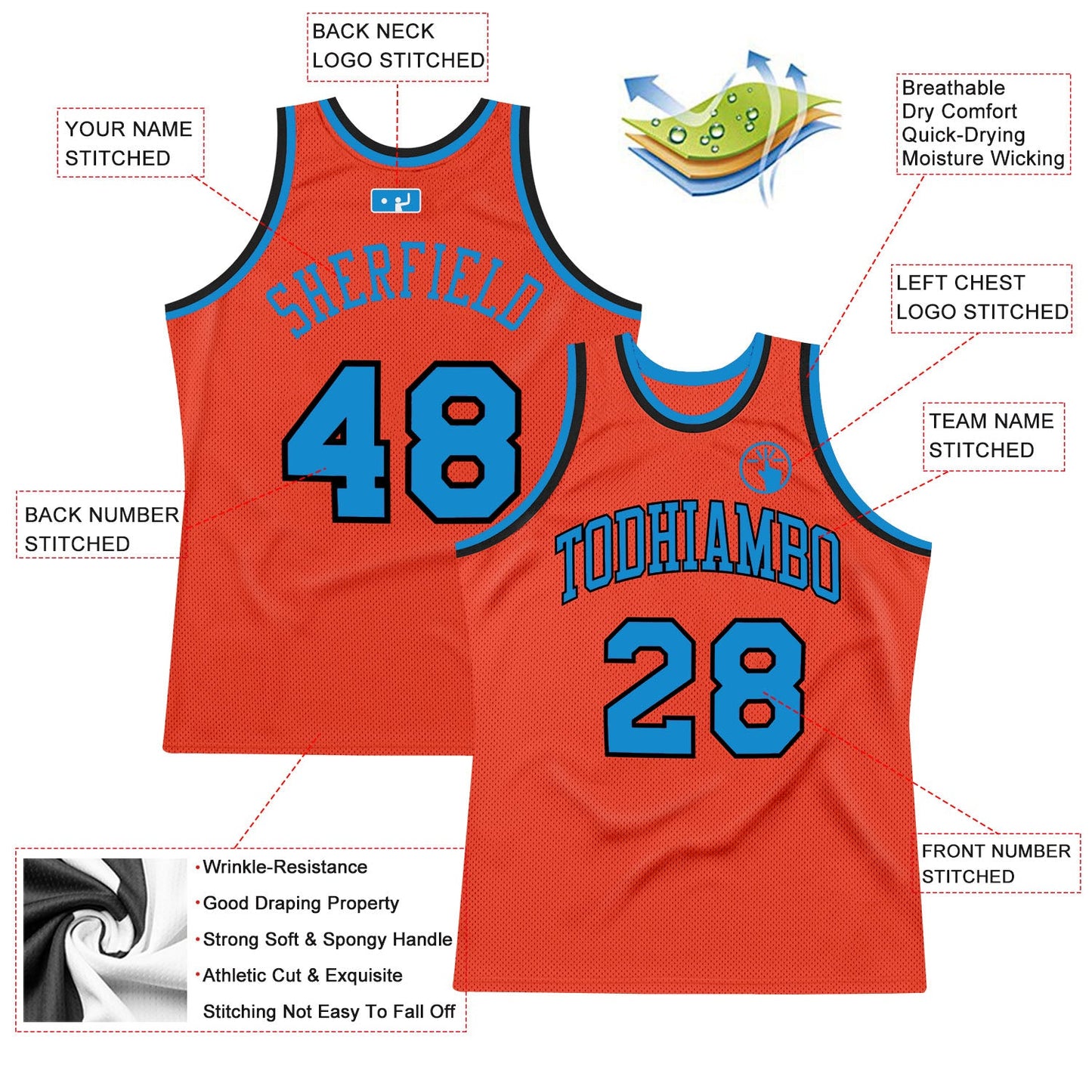 Custom Orange Blue-Navy Authentic Throwback Basketball Jersey view 2